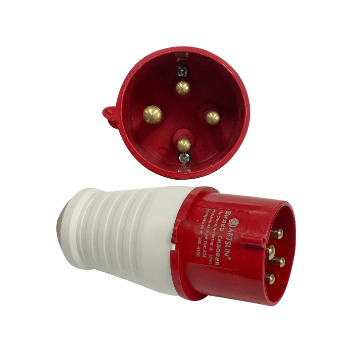 Вилка силовая ARTSUN P-3F-32А -IP44-4P Вилка силовая ARTSUN P-3F-32А -IP44-4P