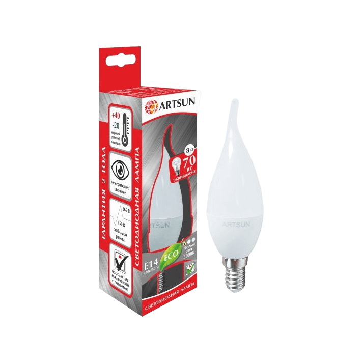 Лампа светодиодная ARTSUN LED BXS35 8W E14 3000K Лампа светодиодная ARTSUN LED BXS35 8W E14 3000K