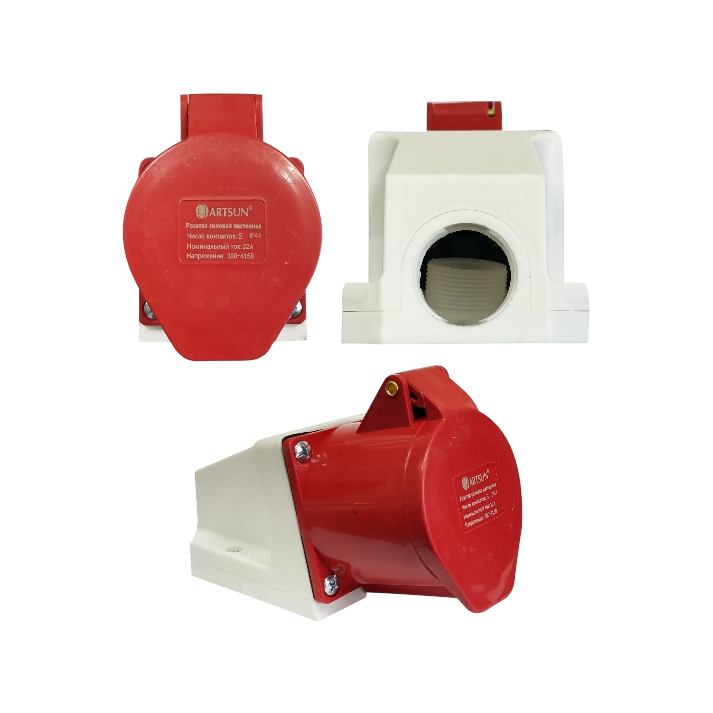 Розетка силовая настенная ARTSUN SW-3F-32А -IP44-5P