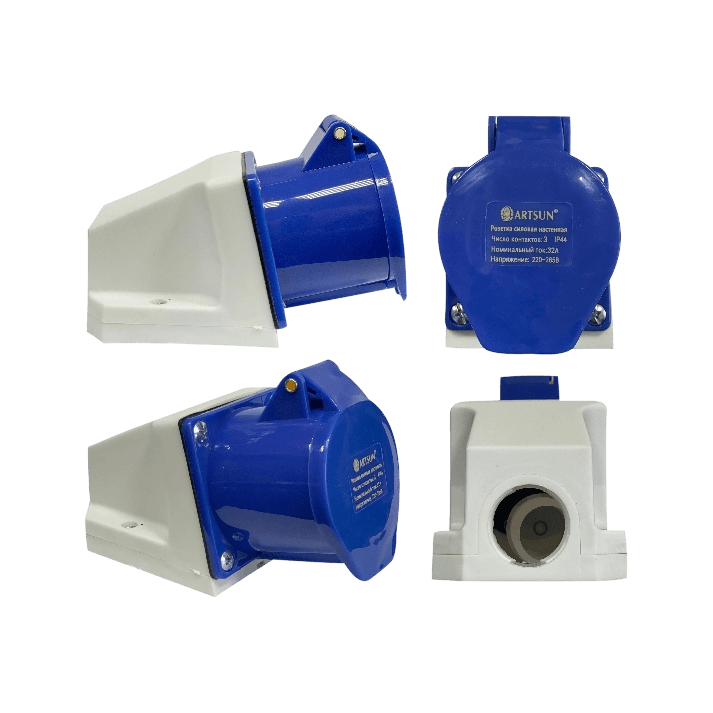 Розетка силовая настенная ARTSUN SW-1F-32А-IP44-3P