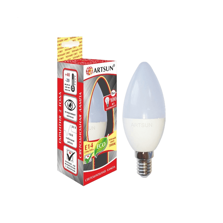 Лампа светодиодная ARTSUN LED B35 7W E14 3000K Лампа светодиодная ARTSUN LED B35 7W E14 3000K