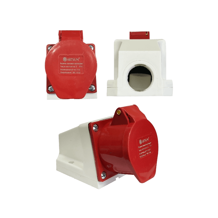 Розетка силовая настенная ARTSUN SW-3F-16А-IP44-5P