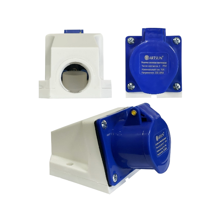 Розетка силовая настенная ARTSUN SW-1F-16А-IP44-3P