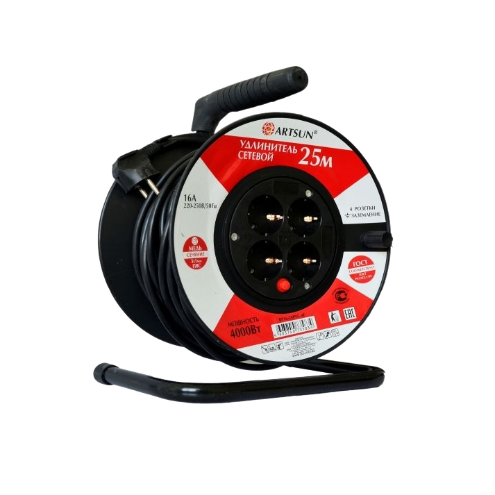 Удлинитель сетевой ARTSUN RP16-25PVC-4E ПВС 3х1,0 мм2 мах 4000 Вт