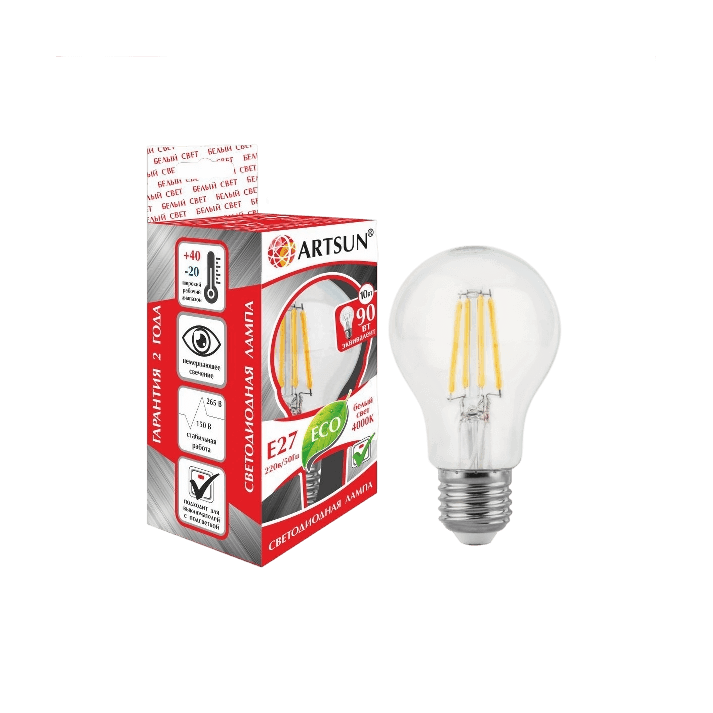 Лампа филаментная ARTSUN F-LED A60 10W E27 3000K